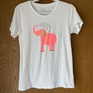 J. Crew Small White Tee with Pink Elephant Design
